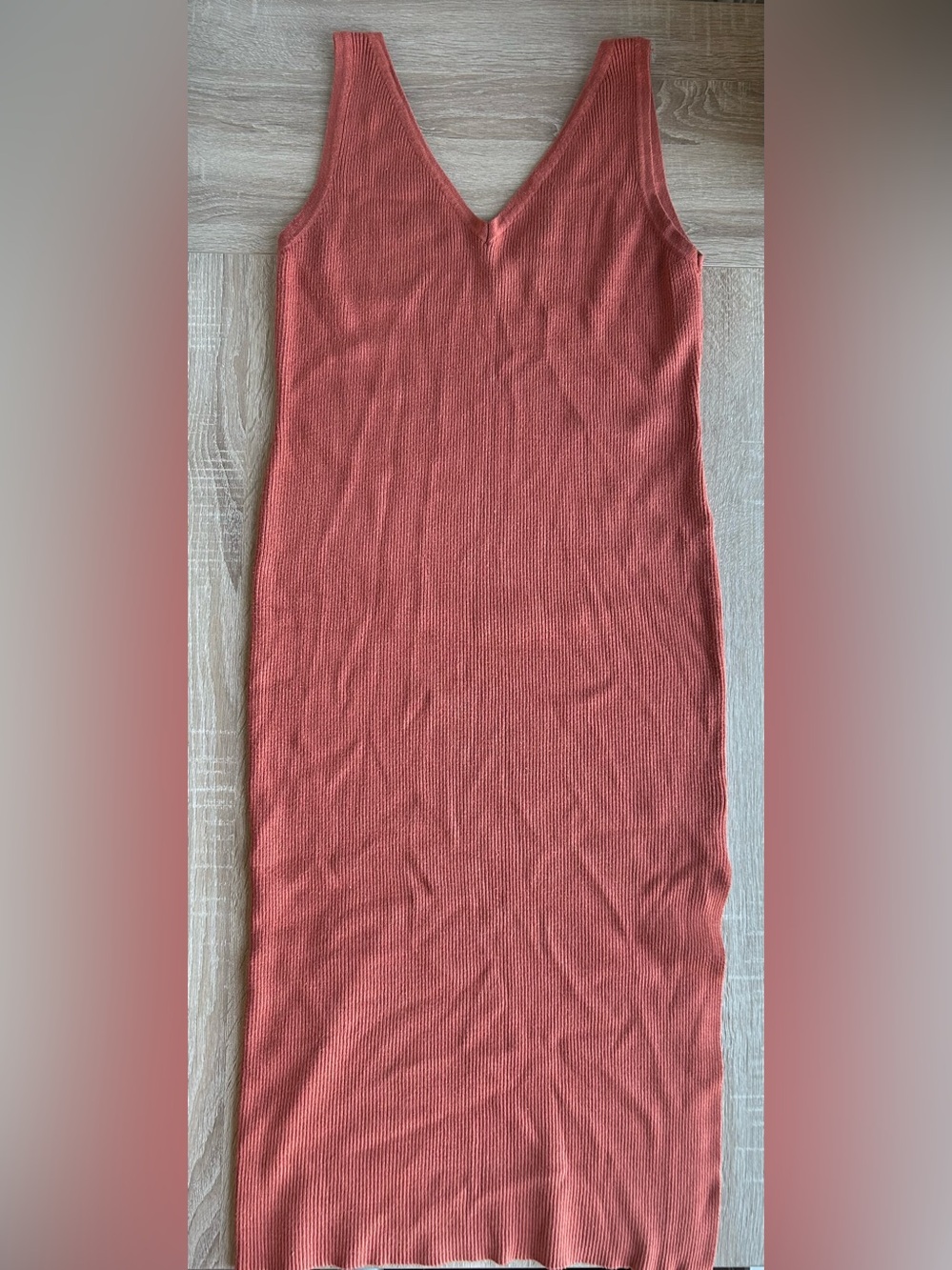 House of Harlow 1960 Sleeveless V-Neck Ribbed Knit Tank Dress Rust Copper Fall